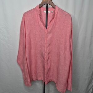 Murano Baird McNutt Linen Shirt Mens XL Pink Coral Band Collar Tunic Long Sleeve